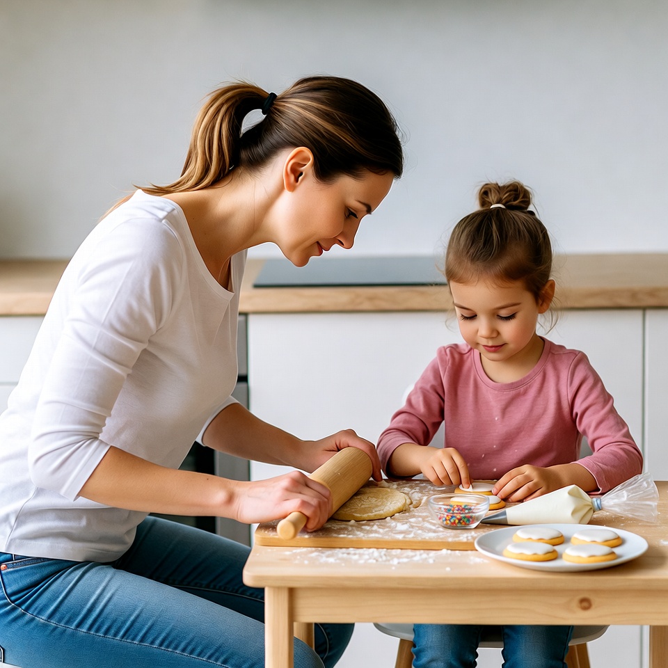 Mother and daughter rolling dough Mother and daughter rolling dough