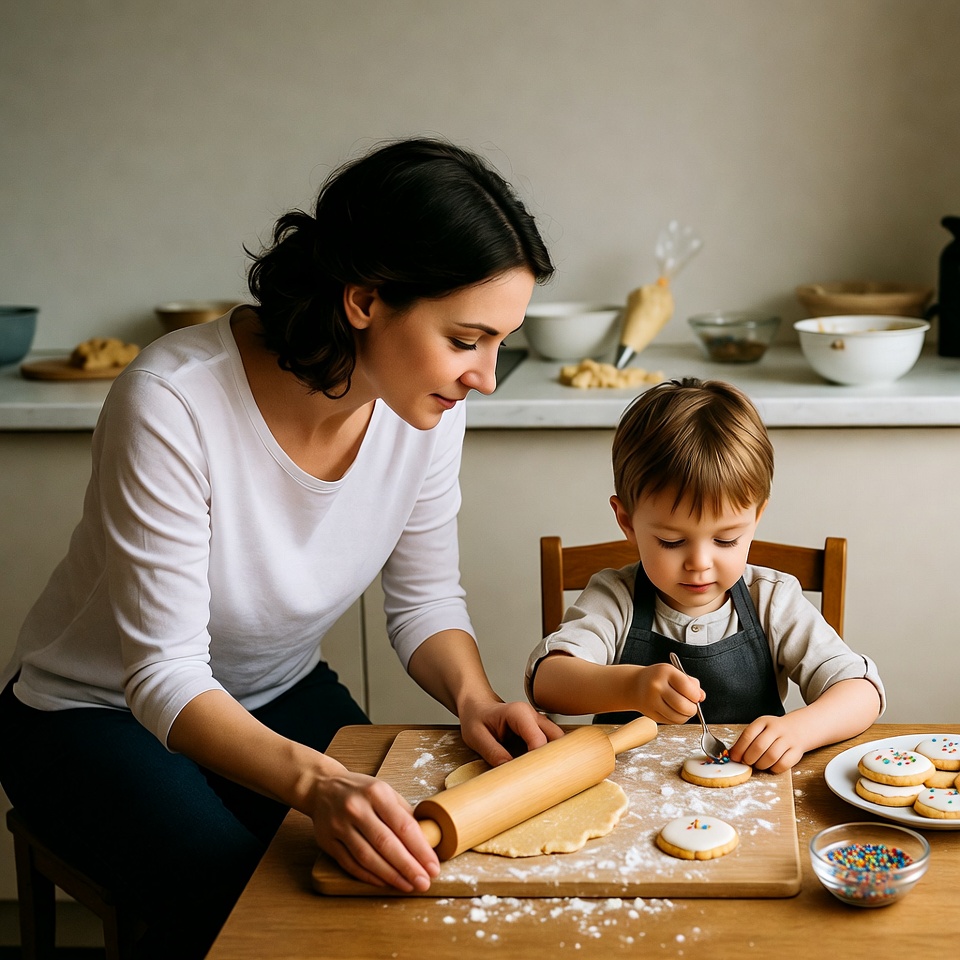 Mother and son baking cookies Mother and son baking cookies