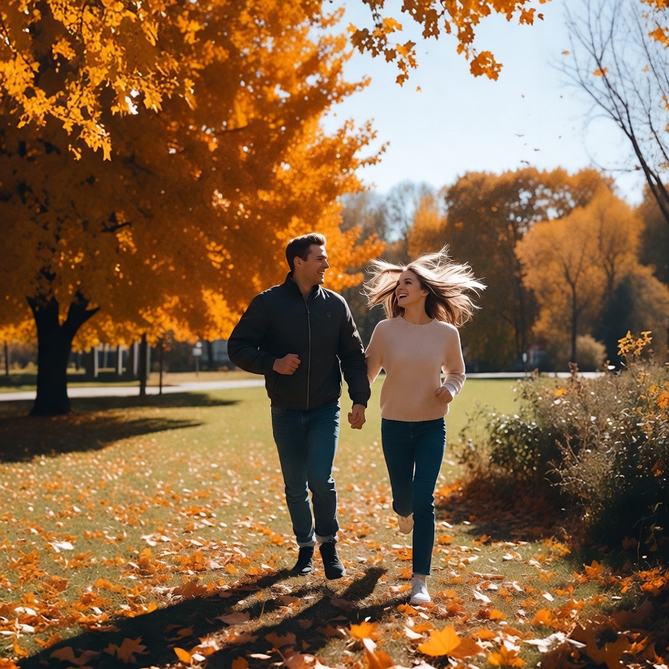 Couple holding hands in autumn park Couple holding hands in autumn park