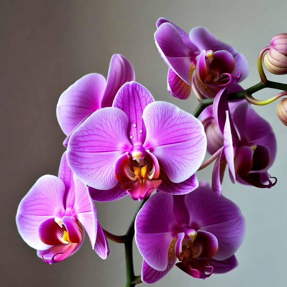 Purple Phalaenopsis Orchids on Gray Background Purple Phalaenopsis Orchids on Gray Background