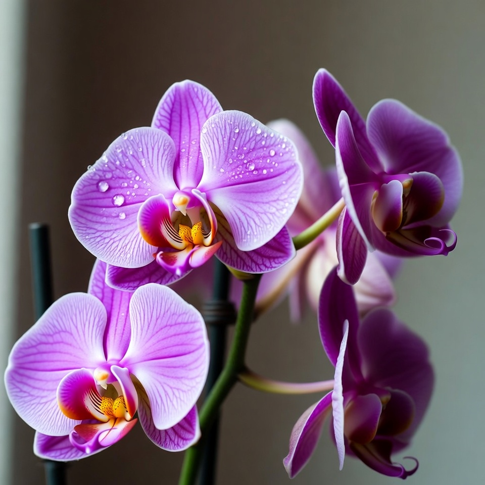 Purple Phalaenopsis Orchids with Water Droplets Purple Phalaenopsis Orchids with Water Droplets