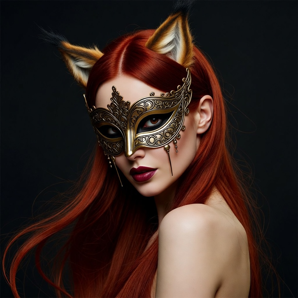 Woman in red fox mask Woman in red fox mask