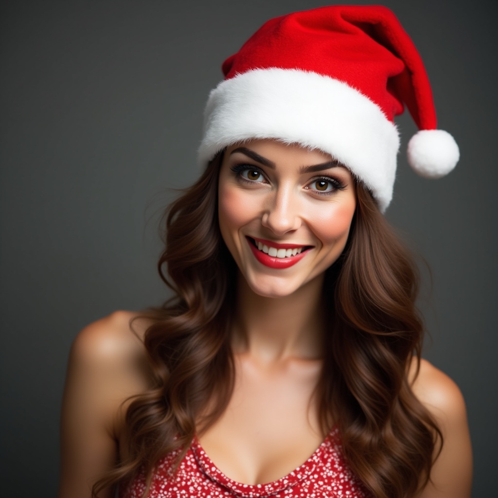 Smiling woman wearing Santa hat Smiling woman wearing Santa hat