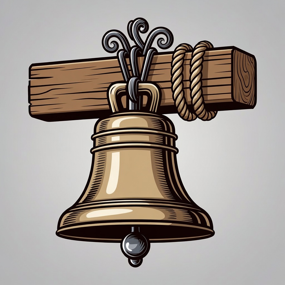 Rope-Hung Wooden Bell Illustration Rope-Hung Wooden Bell Illustration
