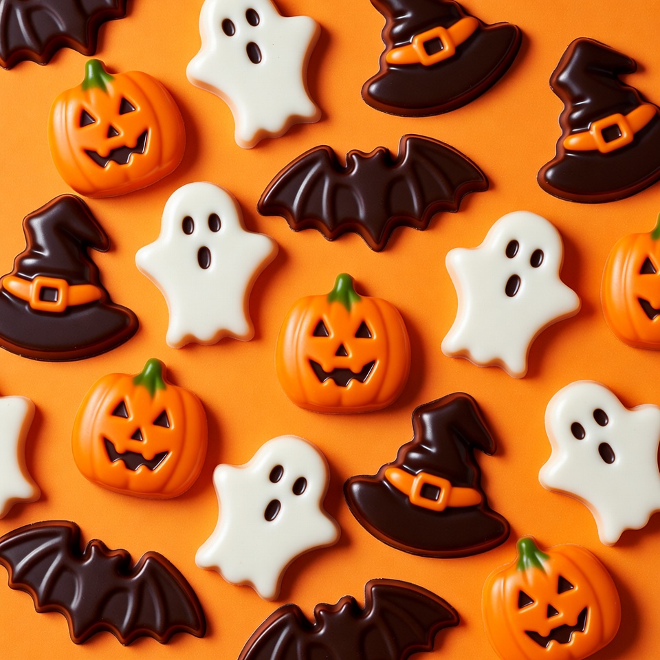 Halloween Candy Shapes on Orange Background Halloween Candy Shapes on Orange Background