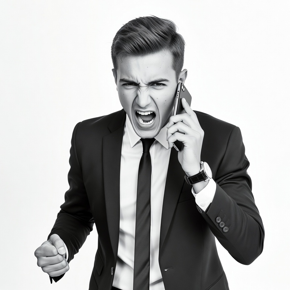 Angry man yelling on phone Angry man yelling on phone