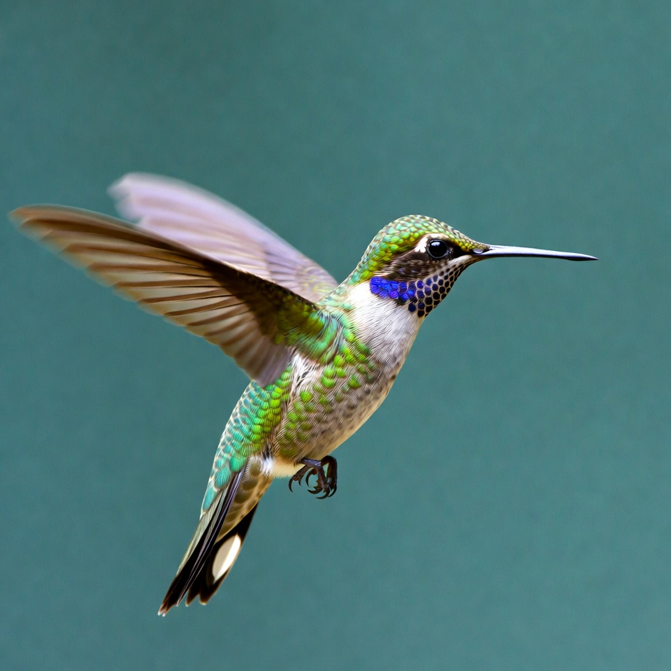 Hummingbird hovering with wings blurred Hummingbird hovering with wings blurred
