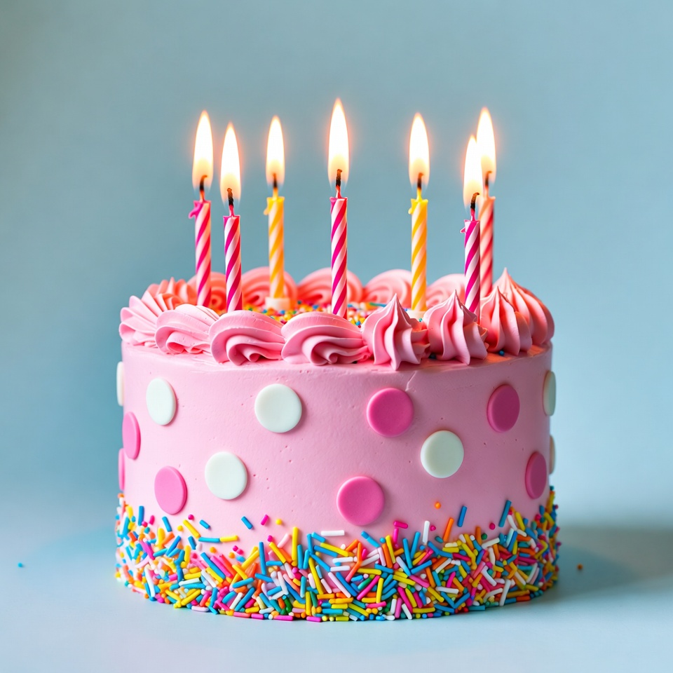 Pink polka dot birthday cake with candles Pink polka dot birthday cake with candles