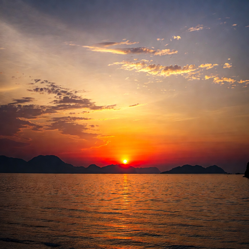 Sunset over sea with mountains Sunset over sea with mountains