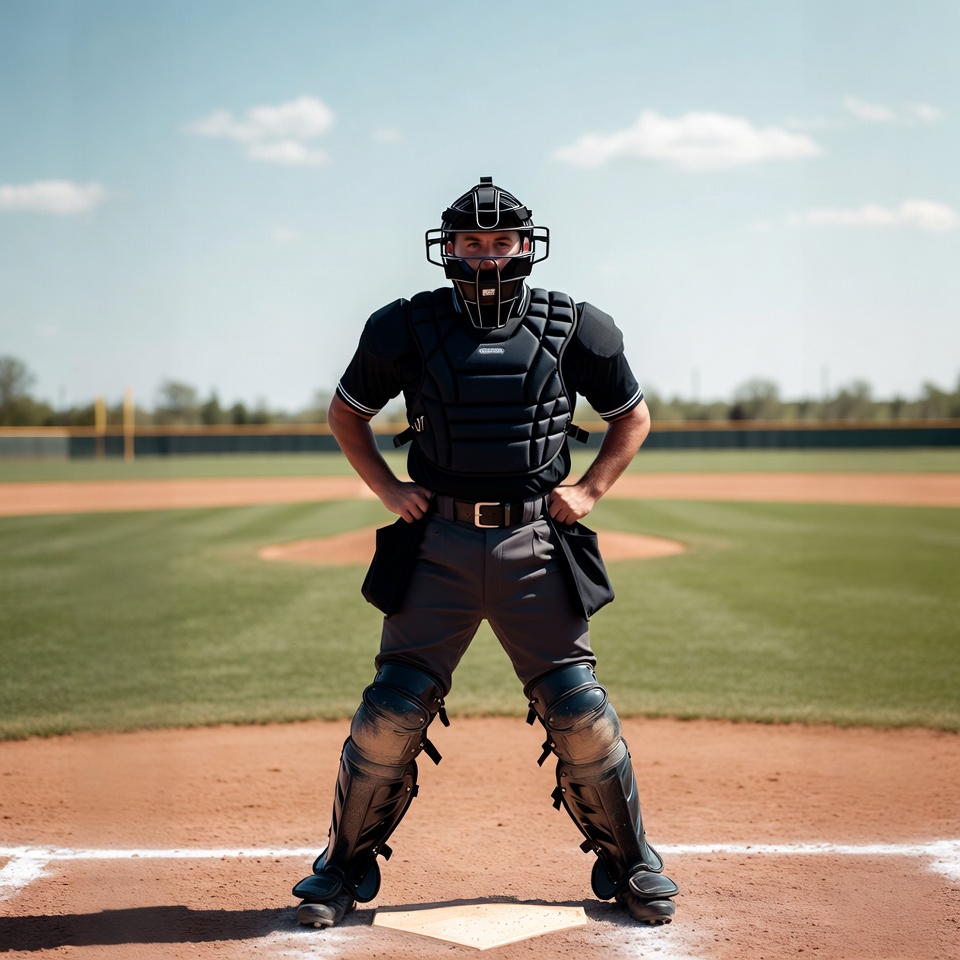 Baseball catcher standing on field Baseball catcher standing on field