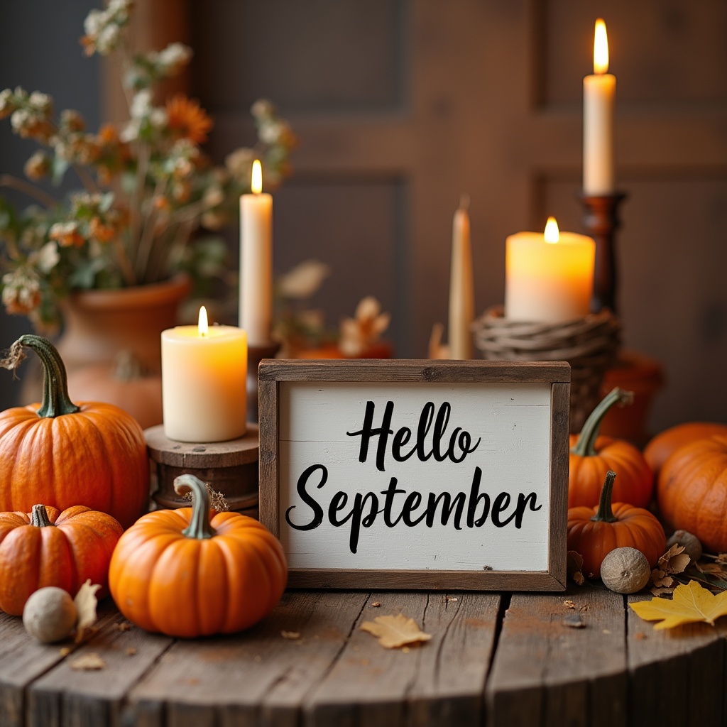 Hello September Pumpkins and Candles Hello September Pumpkins and Candles