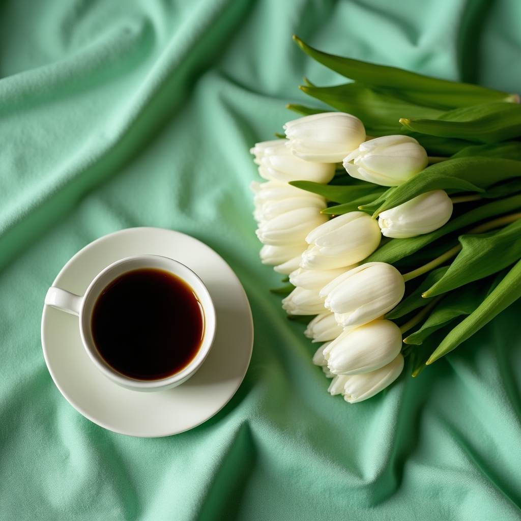 White Tulips and Coffee Cup White Tulips and Coffee Cup