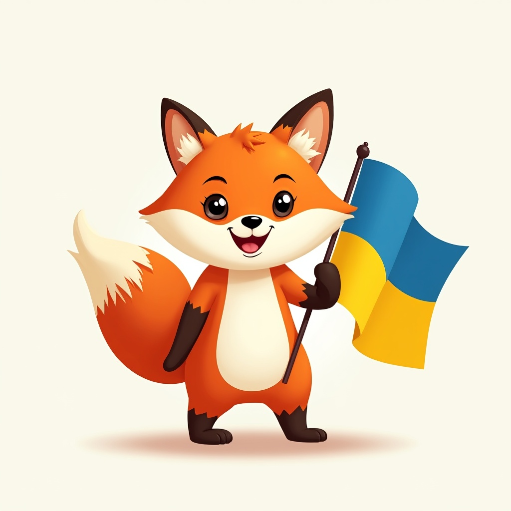 Cute fox holding Ukraine flag Cute fox holding Ukraine flag