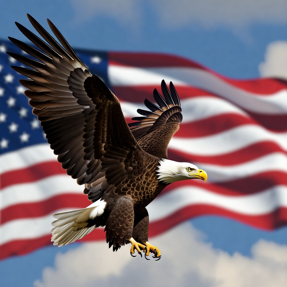 Bald Eagle Flying Over American Flag Bald Eagle Flying Over American Flag