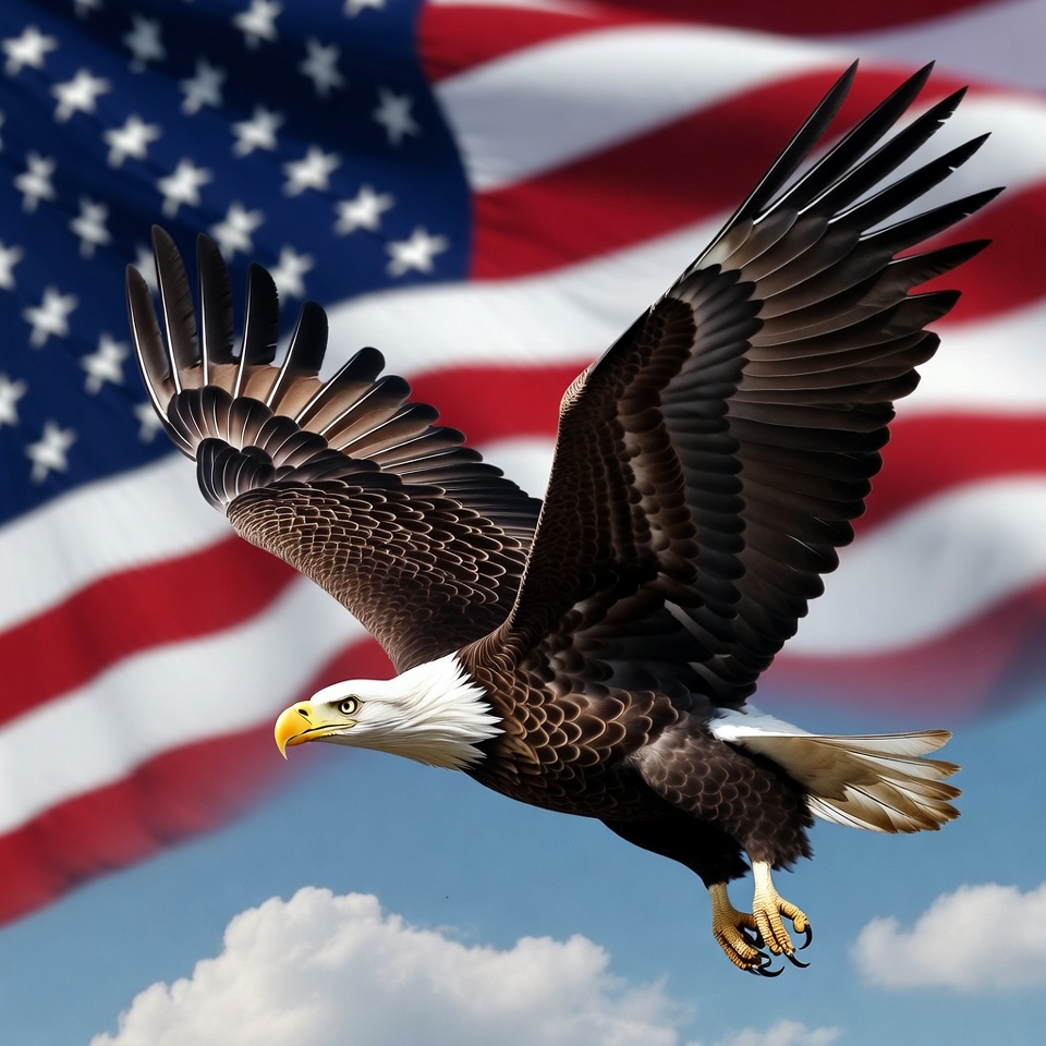 Bald Eagle Flying Over American Flag Bald Eagle Flying Over American Flag