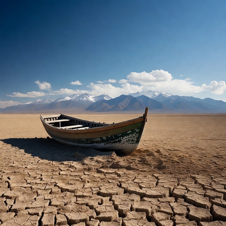 Abandoned Boat on Dry Desert Lakebed Abandoned Boat on Dry Desert Lakebed