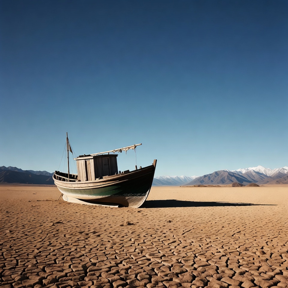 Abandoned Boat on Dry Desert Lakebed Abandoned Boat on Dry Desert Lakebed