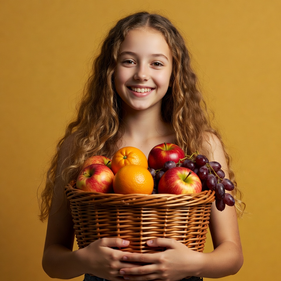 Girl holding basket of fruits Girl holding basket of fruits