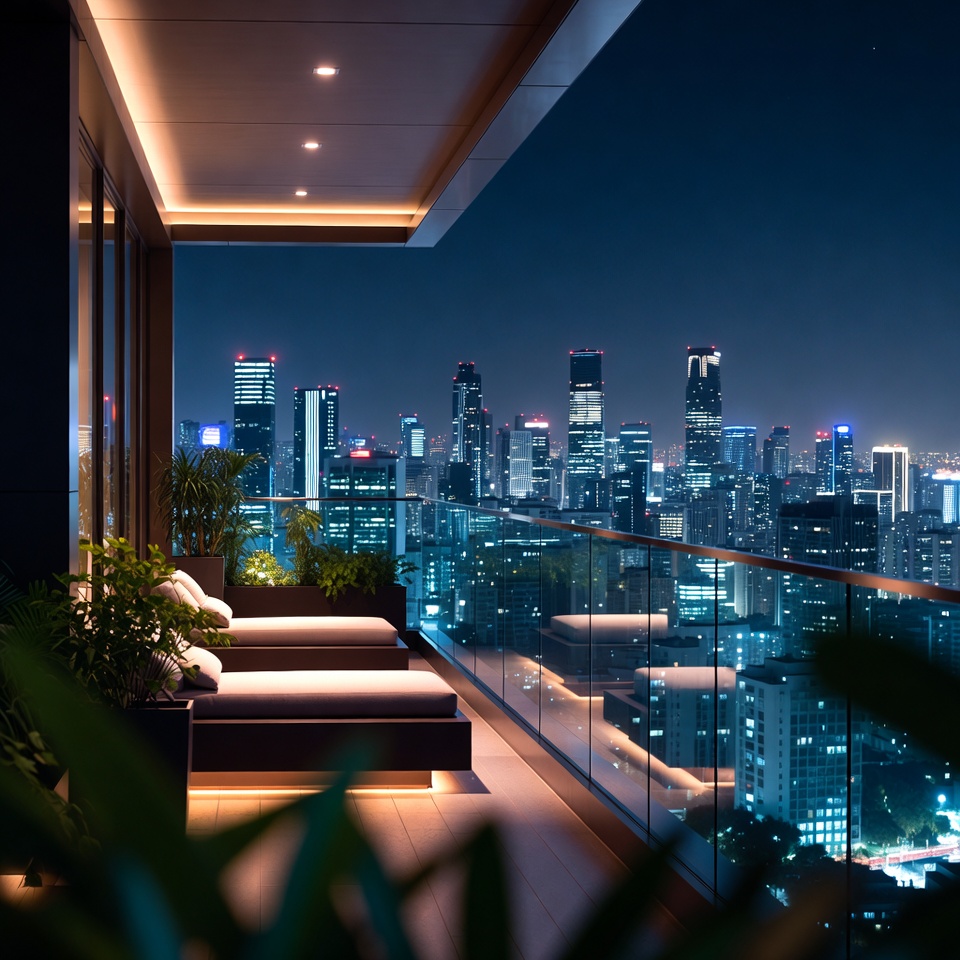 Luxury Balcony Overlooking Night City Skyline Luxury Balcony Overlooking Night City Skyline