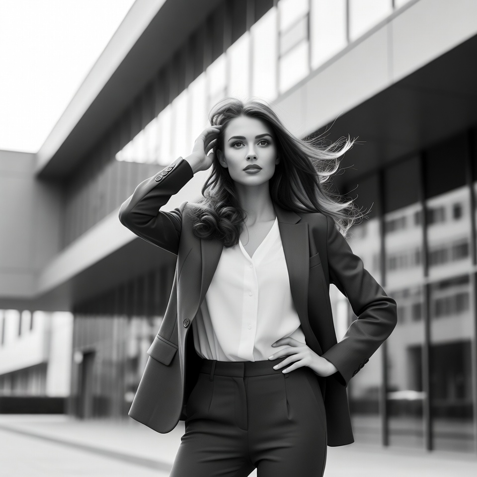 Business woman posing outside modern building Business woman posing outside modern building