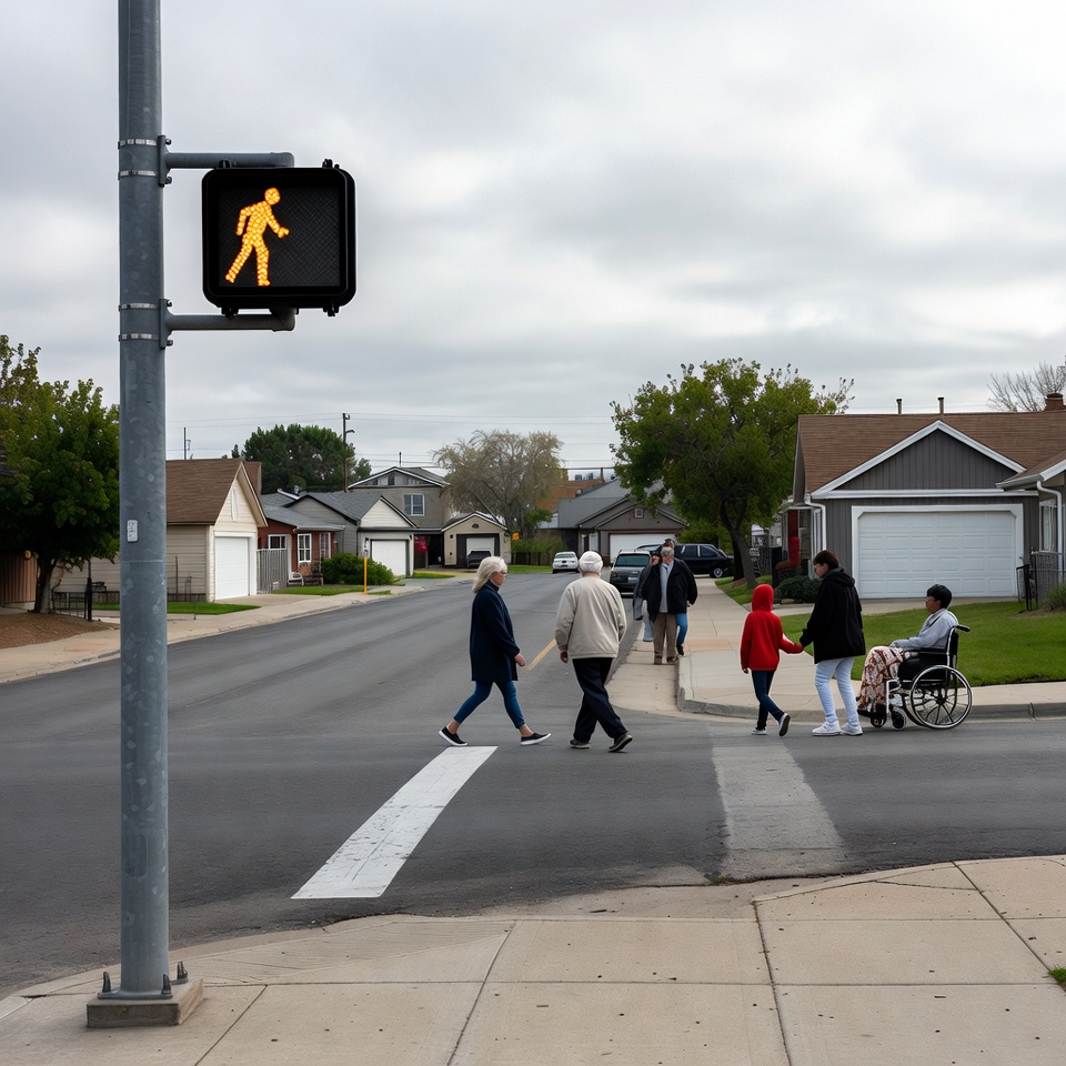 Pedestrians crossing street at walk signal Pedestrians crossing street at walk signal