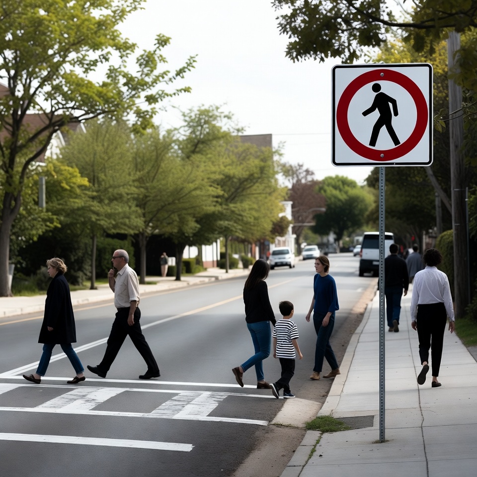 Pedestrians crossing street at crosswalk Pedestrians crossing street at crosswalk