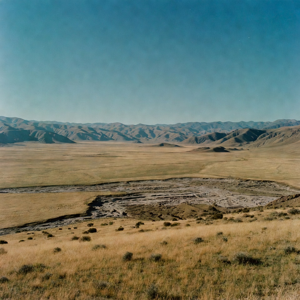 Vast steppe with distant mountains Vast steppe with distant mountains