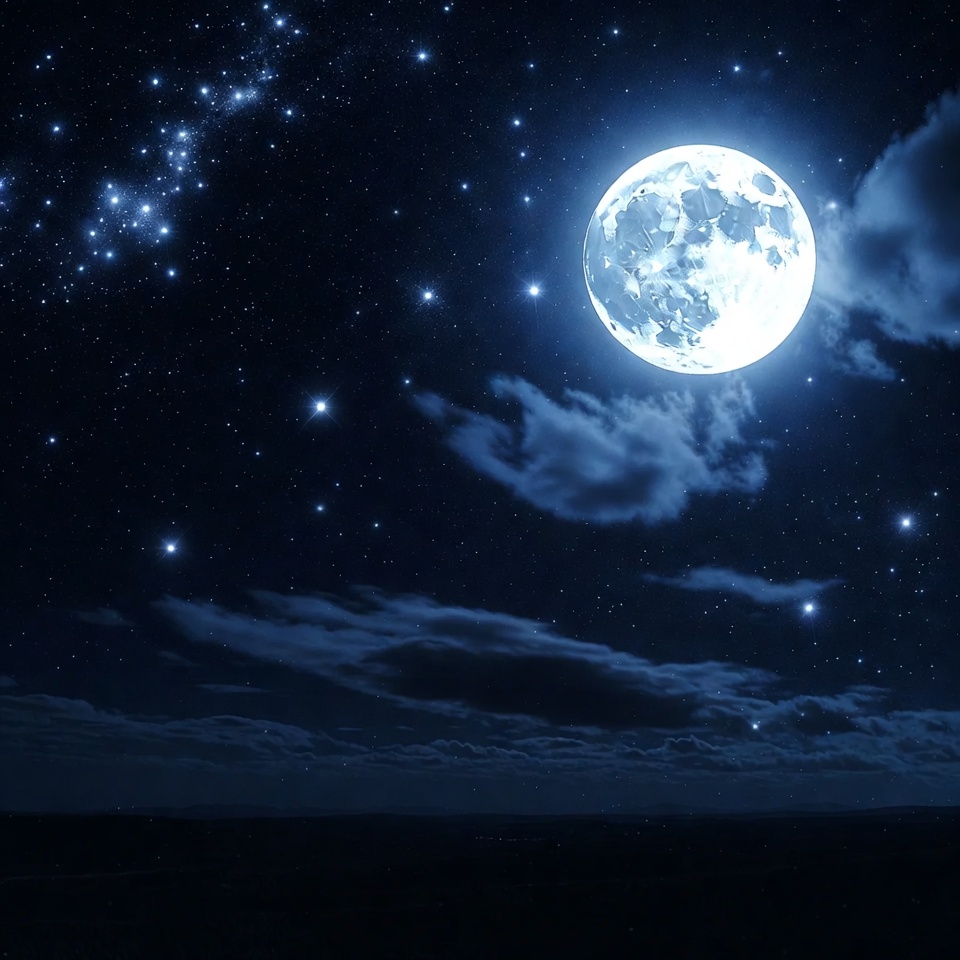 Full Moon with Stars and Clouds Full Moon with Stars and Clouds