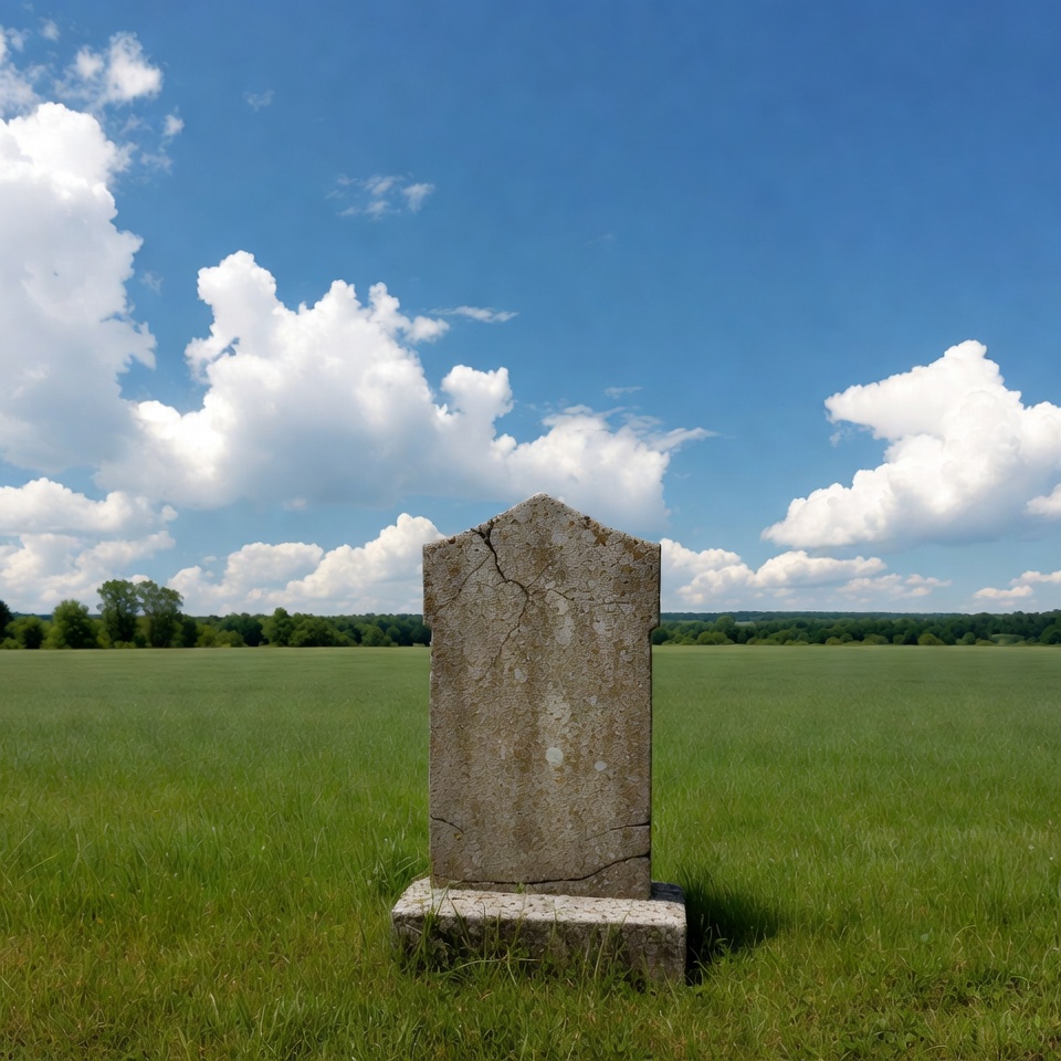 Blank gravestone in green field Blank gravestone in green field