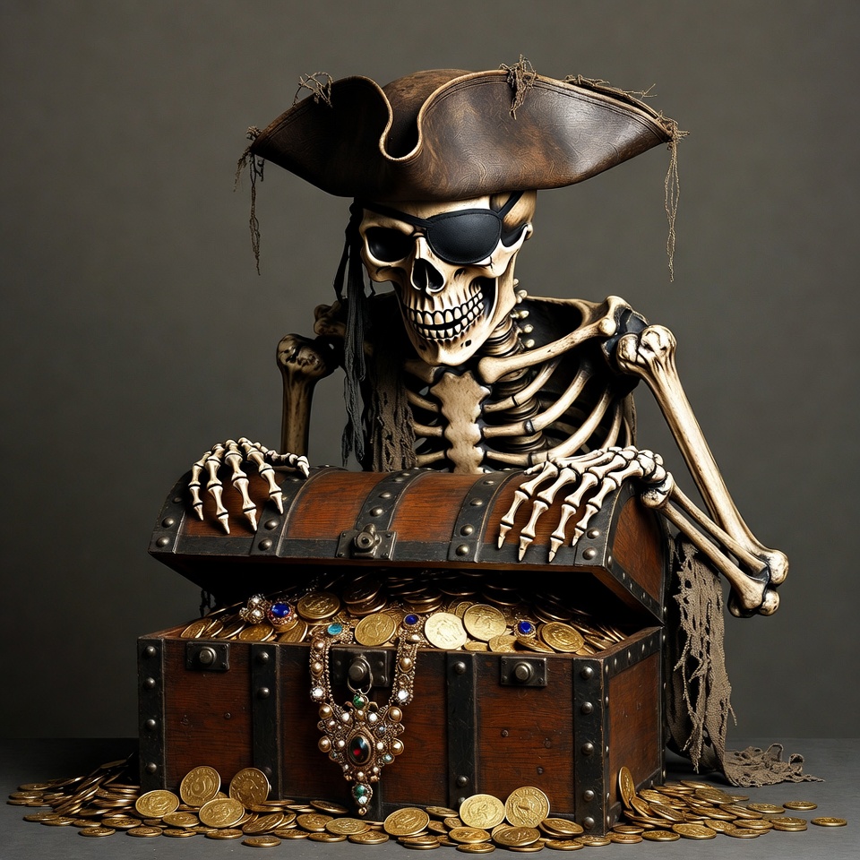 Skeleton pirate opening treasure chest Skeleton pirate opening treasure chest
