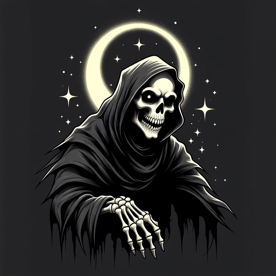 Grim Reaper with Moon and Stars Grim Reaper with Moon and Stars