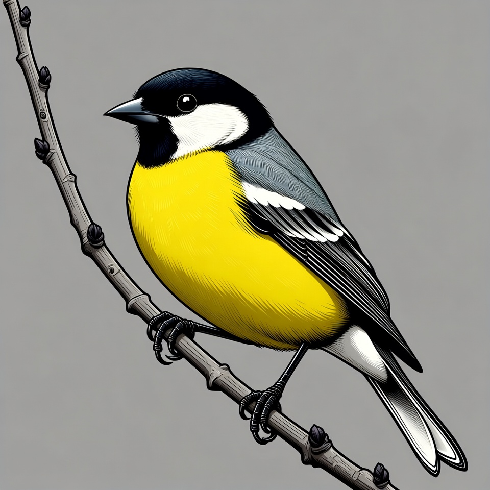 Great Tit Bird on Branch Great Tit Bird on Branch