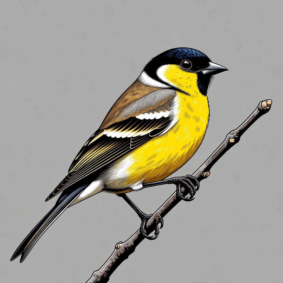 Yellow and black bird on branch Yellow and black bird on branch