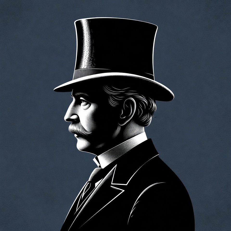 Victorian man in top hat profile Victorian man in top hat profile