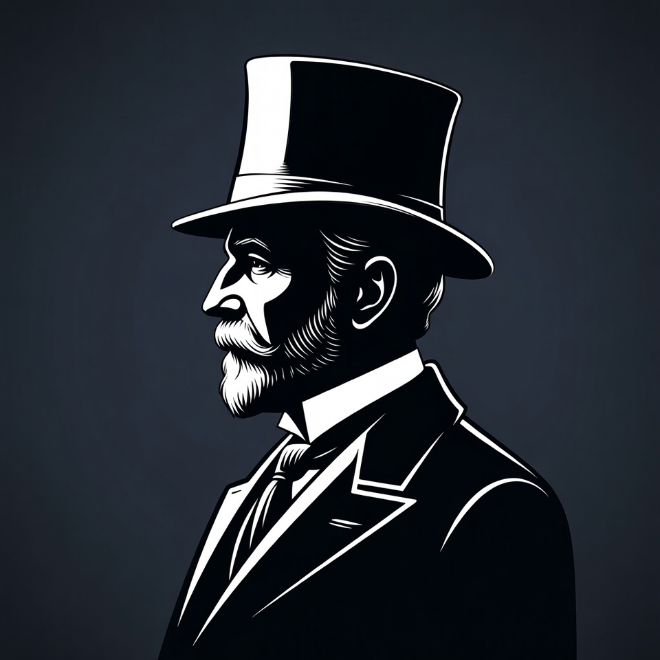 Victorian man in top hat profile Victorian man in top hat profile