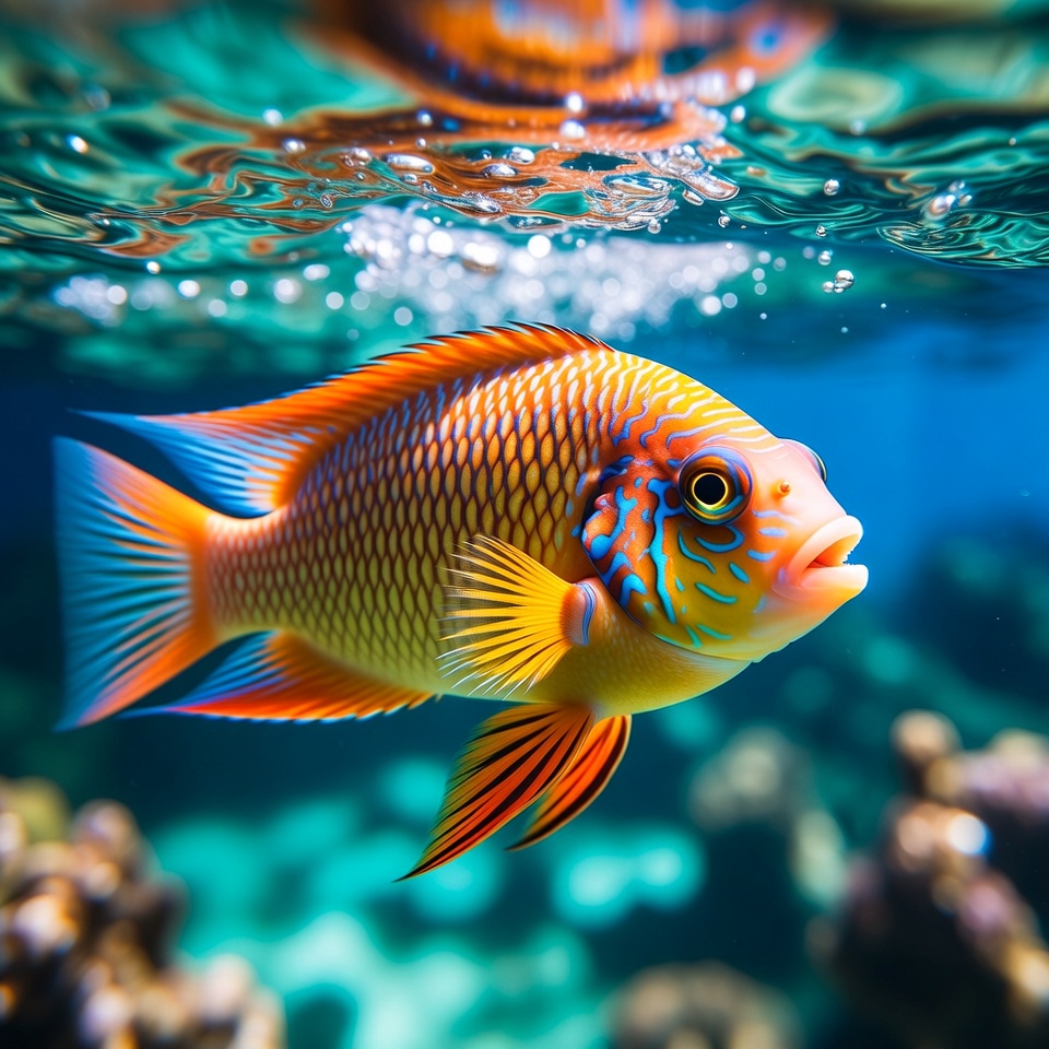 Colorful Angelfish Swimming Underwater Colorful Angelfish Swimming Underwater
