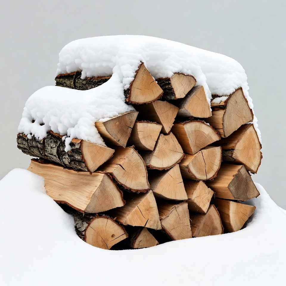 Snow-covered firewood stack Snow-covered firewood stack