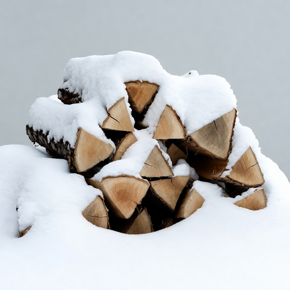 Snow-covered firewood stack Snow-covered firewood stack