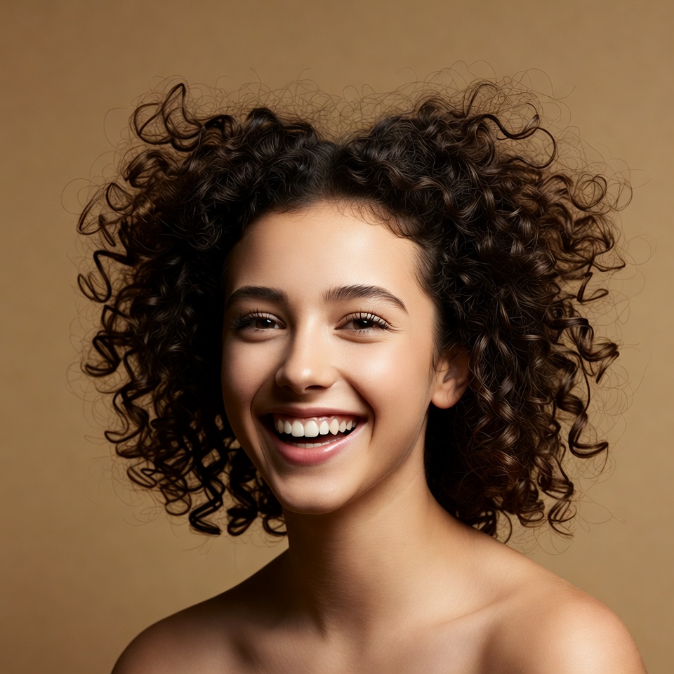 Smiling woman with curly hair Smiling woman with curly hair