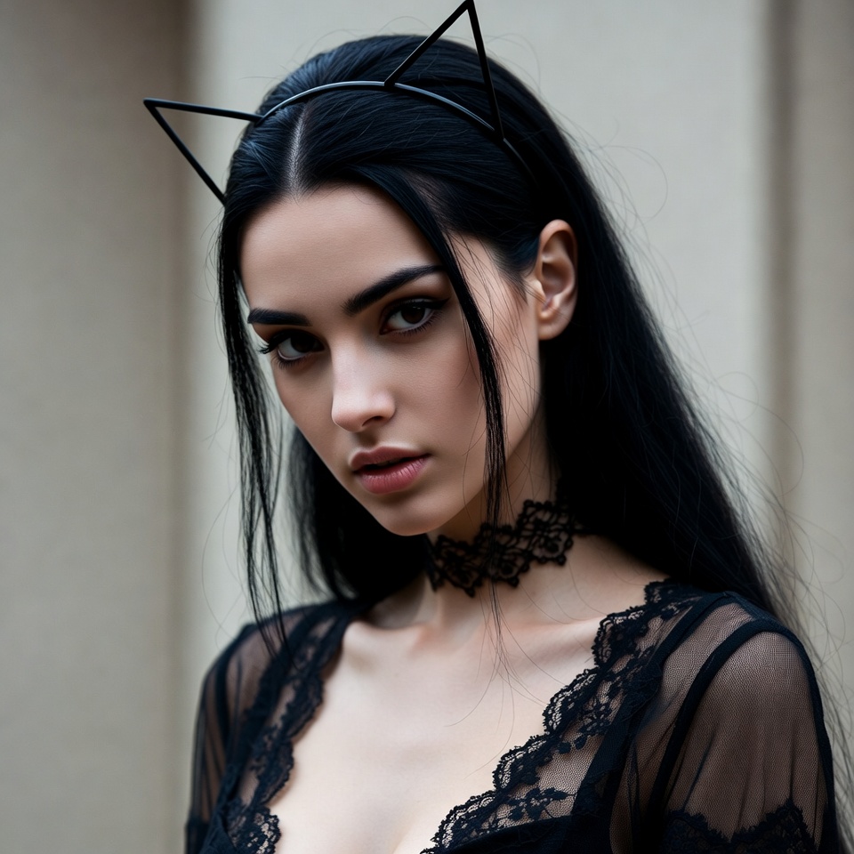 Woman with cat ears headband Woman with cat ears headband