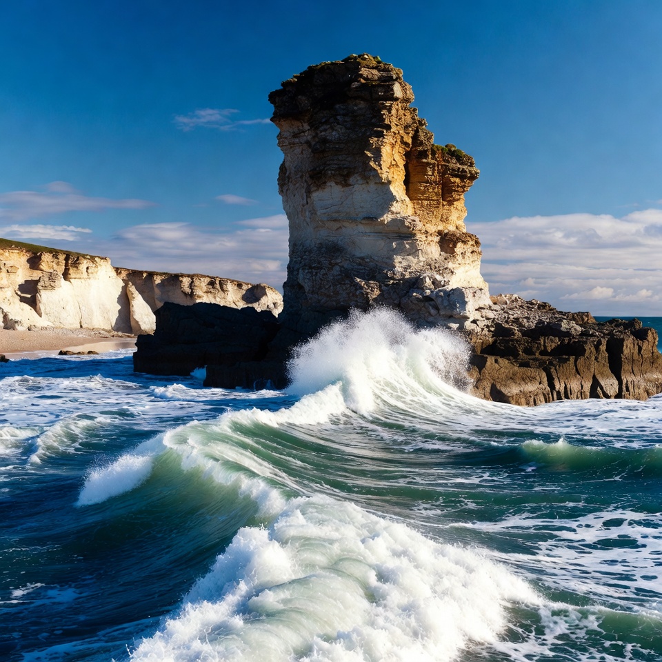 Ocean Waves Crashing Against Rock Formation Ocean Waves Crashing Against Rock Formation