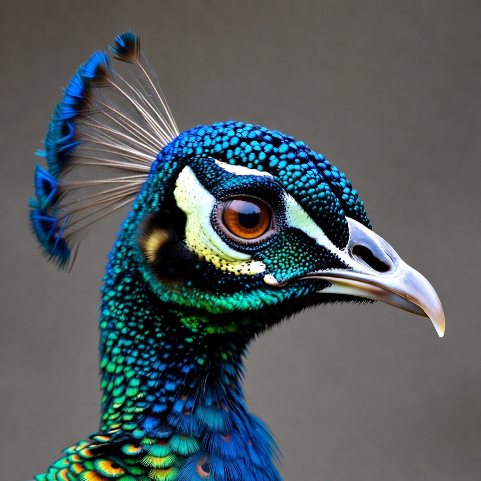 Close-up peacock head portrait Close-up peacock head portrait