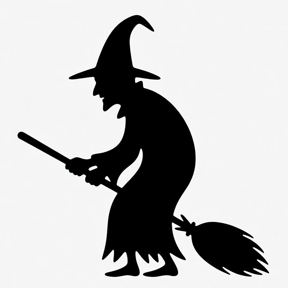 Witch flying on broom silhouette Witch flying on broom silhouette