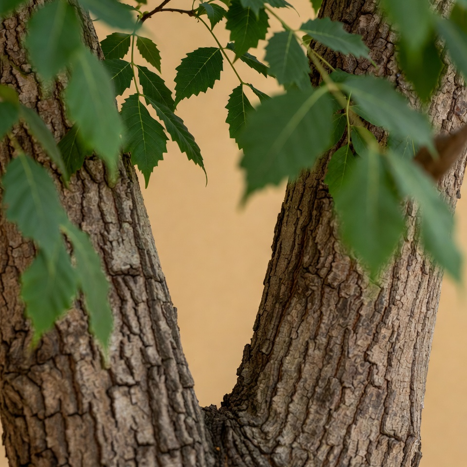 Tree trunk with green leaves Tree trunk with green leaves