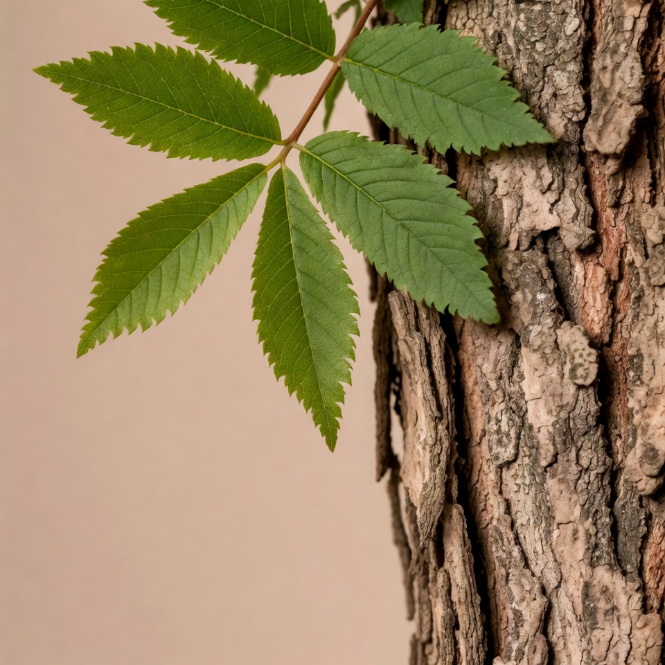 Green sumac leaves on tree bark Green sumac leaves on tree bark