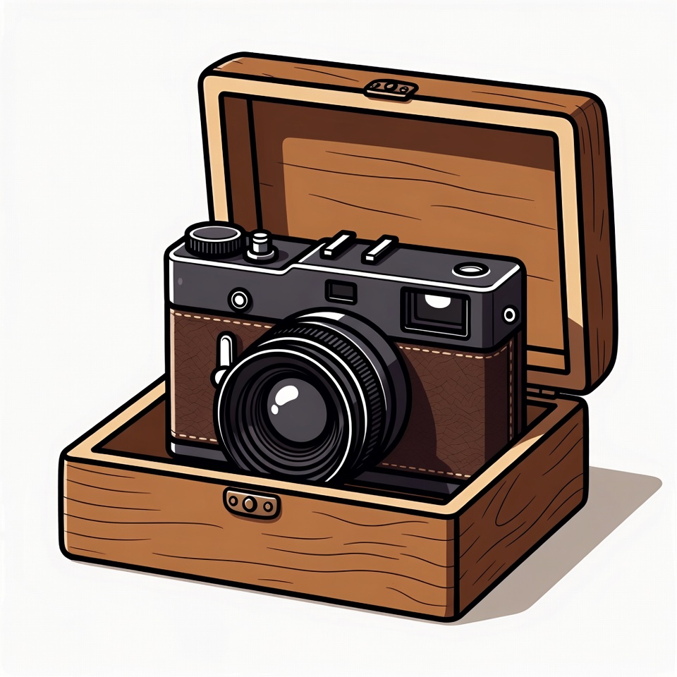 Vintage Camera in Open Wooden Case Vintage Camera in Open Wooden Case