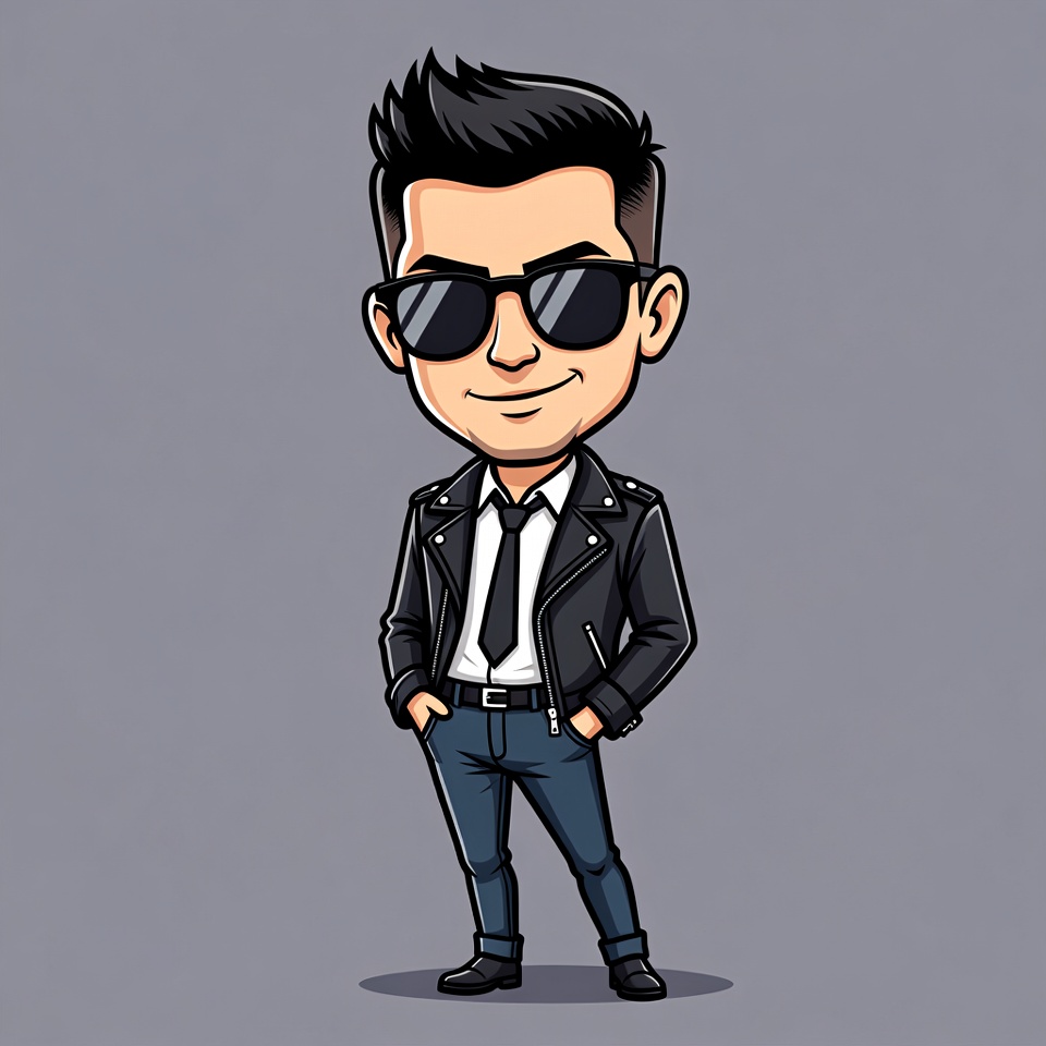 Cartoon man in leather jacket and sunglasses Cartoon man in leather jacket and sunglasses