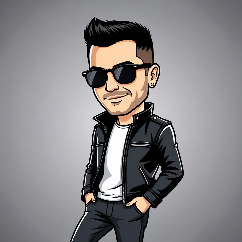 Cartoon man in leather jacket and sunglasses Cartoon man in leather jacket and sunglasses