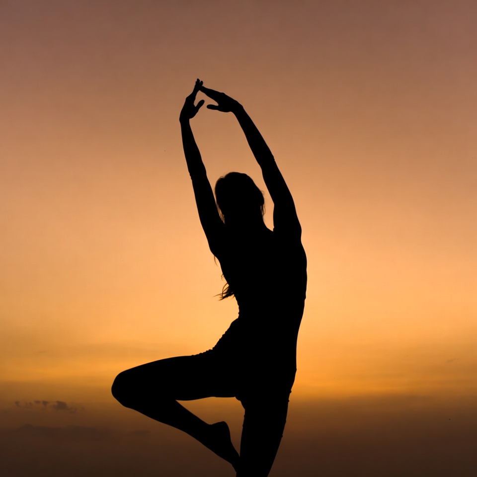 Woman in yoga tree pose silhouette Woman in yoga tree pose silhouette