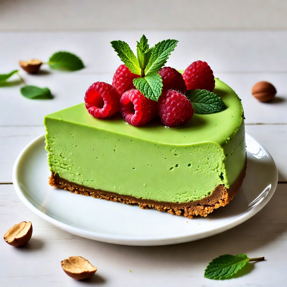 Green Cheesecake with Raspberries and Mint Green Cheesecake with Raspberries and Mint